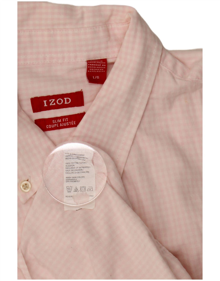 IZOD Męska koszula slim fit, duża, różowa bawełniana kratka