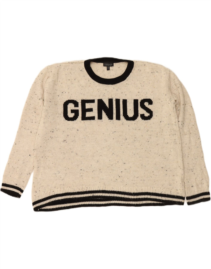TOPSHOP Womens Oversized Crew Neck Jumper Sweater UK 12 Medium Beige Vintage Topshop and Second-Hand Topshop from Messina Hembry 