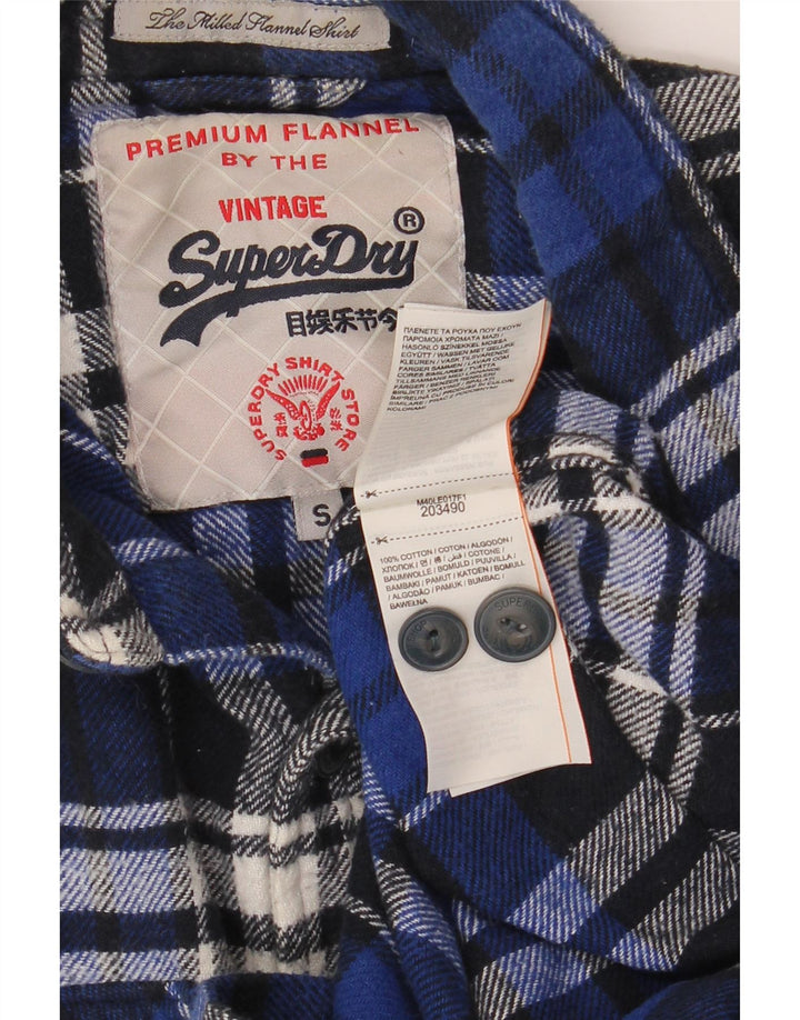 SUPERDRY Męska koszula flanelowa w małą niebieską kratkę, bawełniana