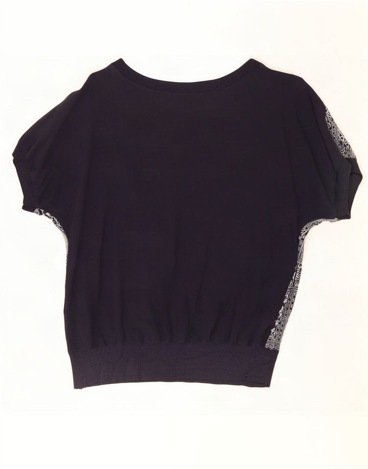Damska bluzka oversize Diana Bentall Top UK 16, duży granatowy patchwork