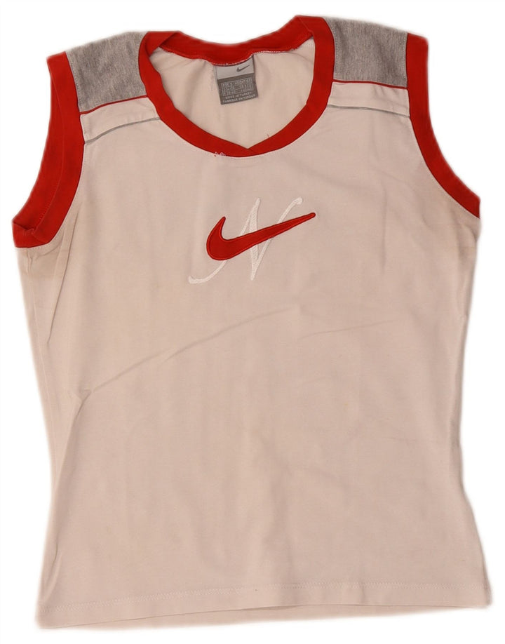 Damska koszulka z kamizelką z grafiką Nike, UK 8/10, mała, biała, z blokami kolorów