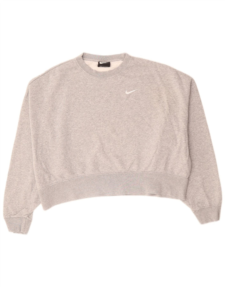Damski sweter oversize NIKE Crop, UK 10, mały, szary, bawełniany