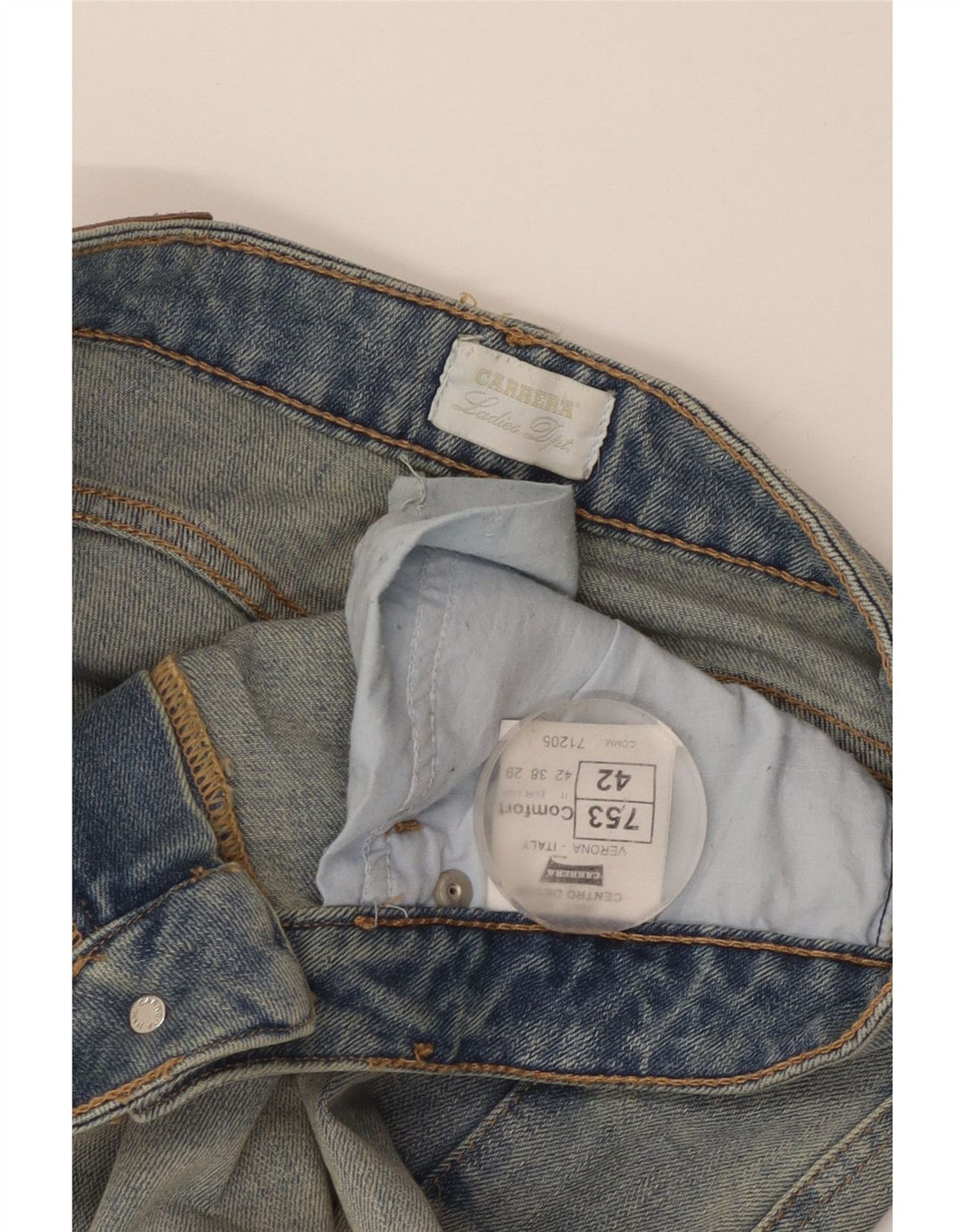 Damskie jeansy Carrera Distressed Tapered IT 42 Medium W29 L29 Niebieska bawełna