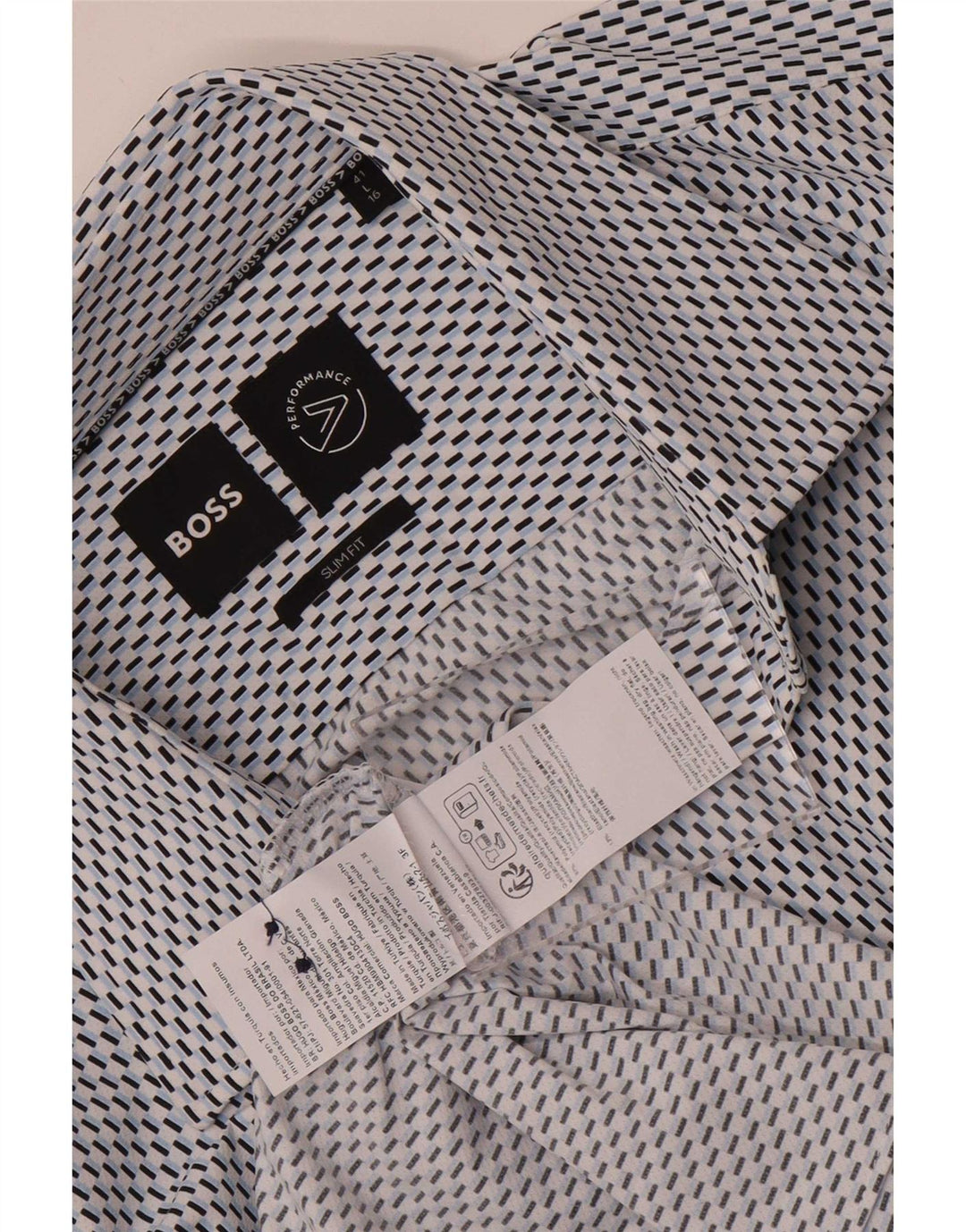 Męska koszula slim fit Hugo Boss, rozmiar 41 16, duża, niebieska, geometryczna poliamid