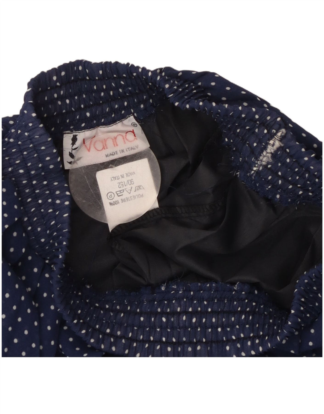 Vintage damska plisowana spódnica W26 Mały granatowy poliester w kropki