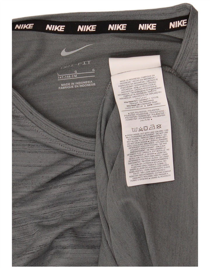 Chłopięcy T-shirt NIKE Dri Fit na 12-13 lat, duży, szary, poliestrowy w paski