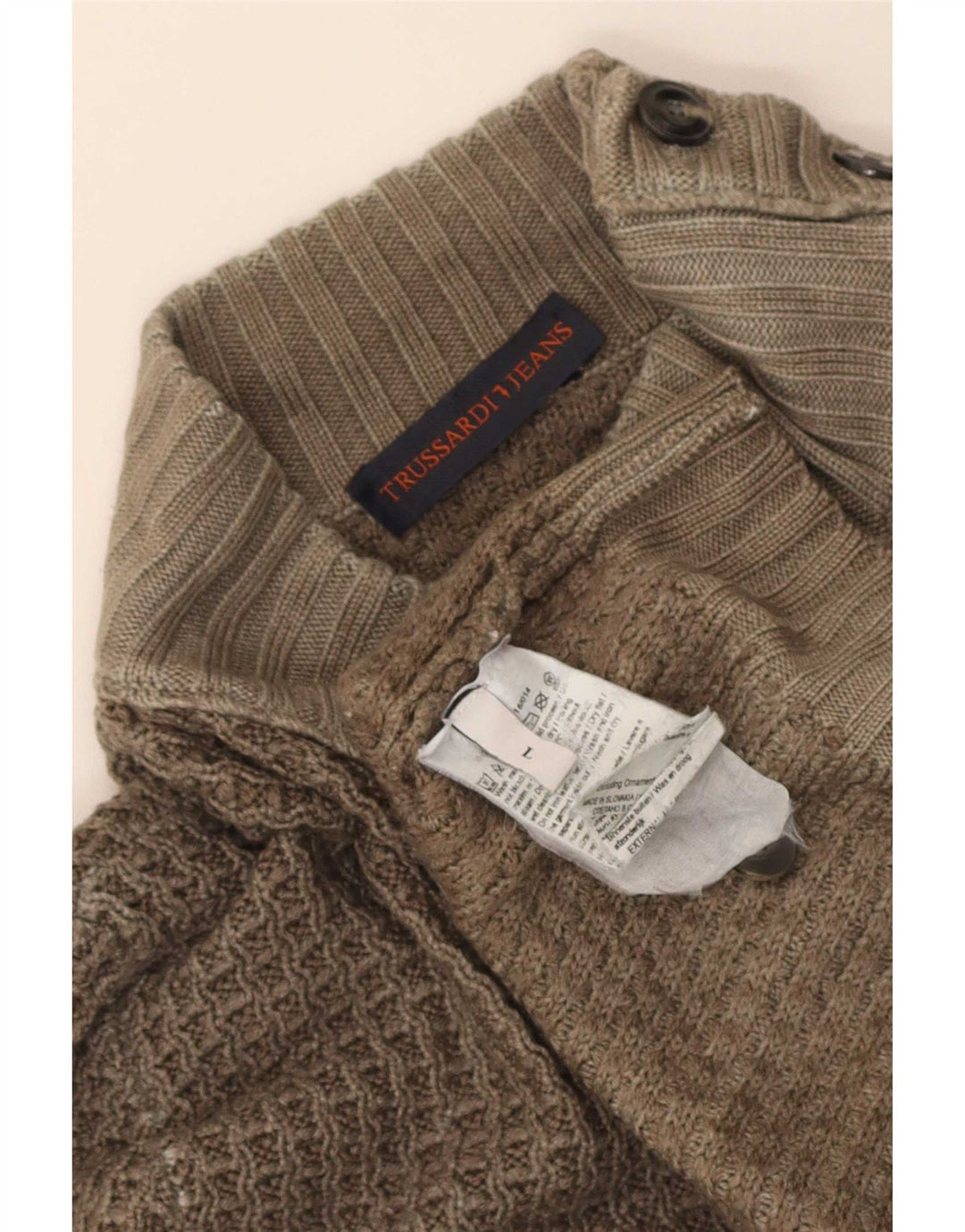 Trussardi Jeans Męski sweter z golfem, duża wełna khaki