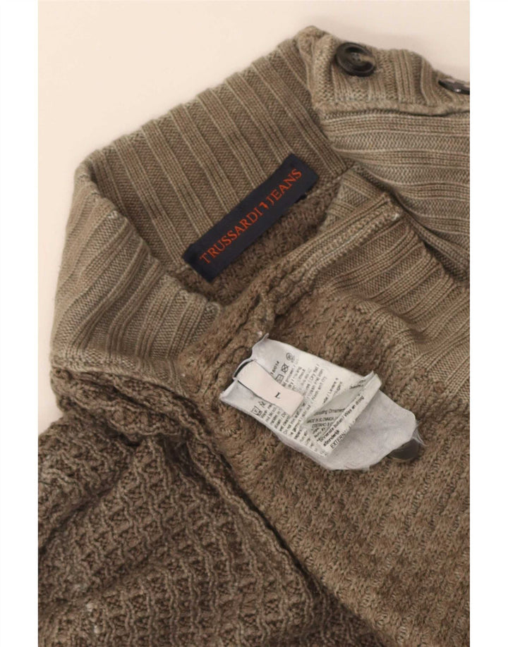 Trussardi Jeans Męski sweter z golfem, duża wełna khaki
