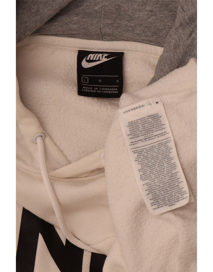 NIKE Mens Graphic Hoodie Jumper Large White Cotton