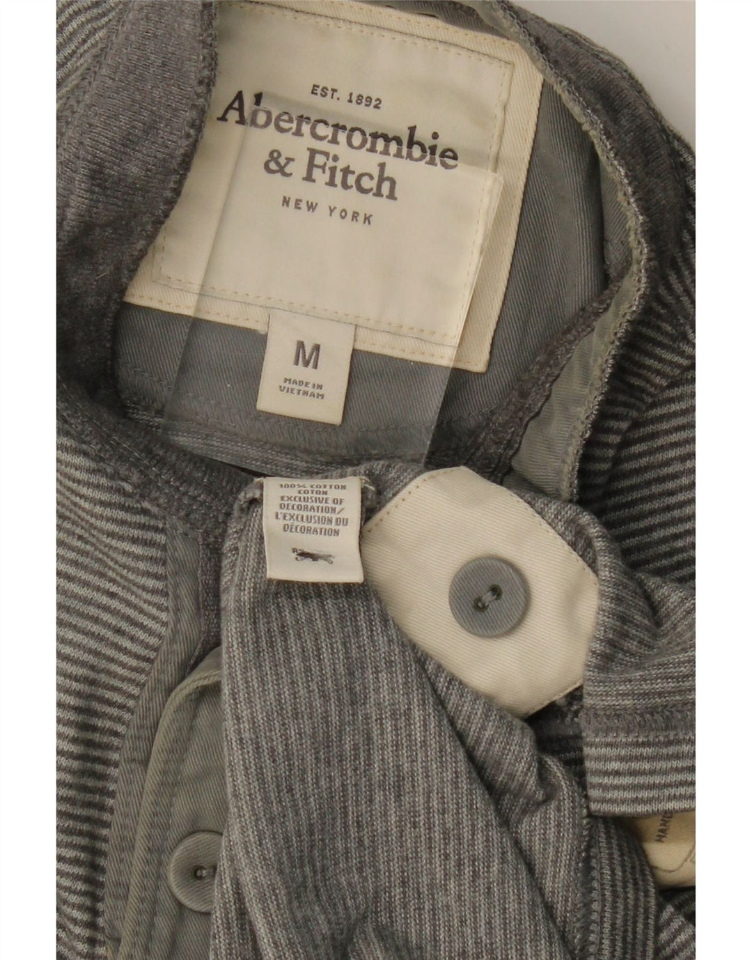 Męska koszulka polo ABERCROMBIE & FITCH Średnioszara, bawełniana w prążki