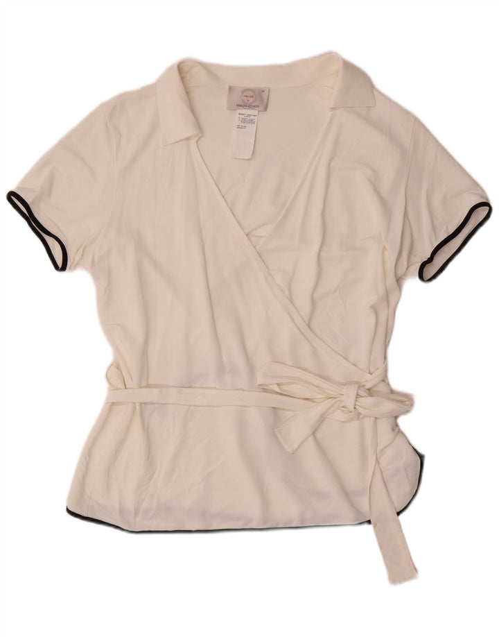 MARINA RINALDI Damska kopertowa bluzka z krótkim rękawem UK 14 Średnia biel