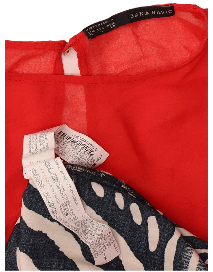 Damska podstawowa sukienka o linii A bez rękawów Zara UK 12 Średnia czerwona geometryczna nowoczesna