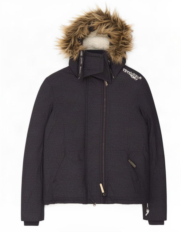 Damska kurtka wiatrówka z kapturem Superdry UK 12, średnioszary poliester
