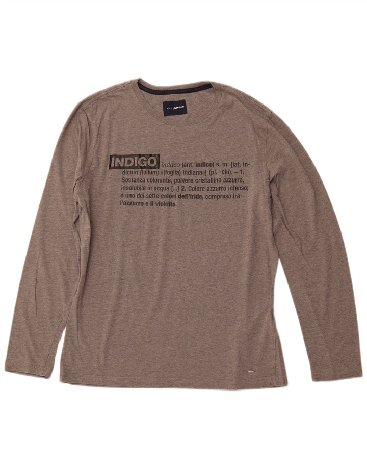 Męski graficzny top GAS z długim rękawem, duży, szary, bawełniany