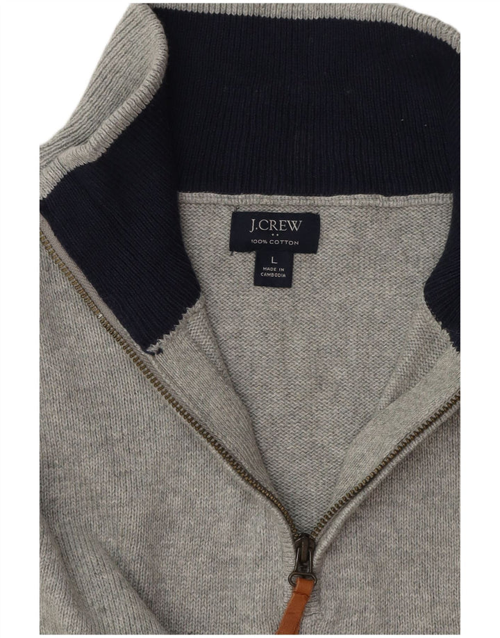 J. CREW Męski sweter zapinany na zamek, duży, szary, bawełniany
