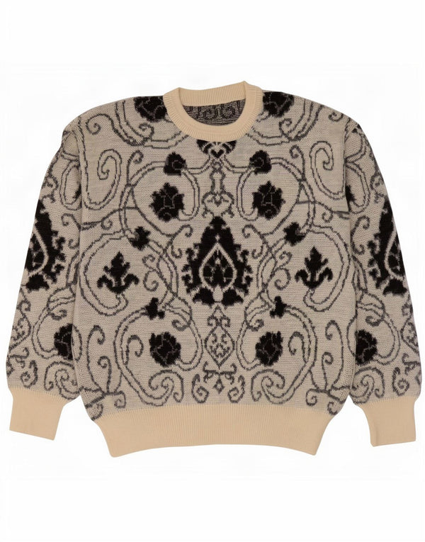 Męski sweter z okrągłym dekoltem w stylu vintage IT 52, duży, szary, wełniany paisley