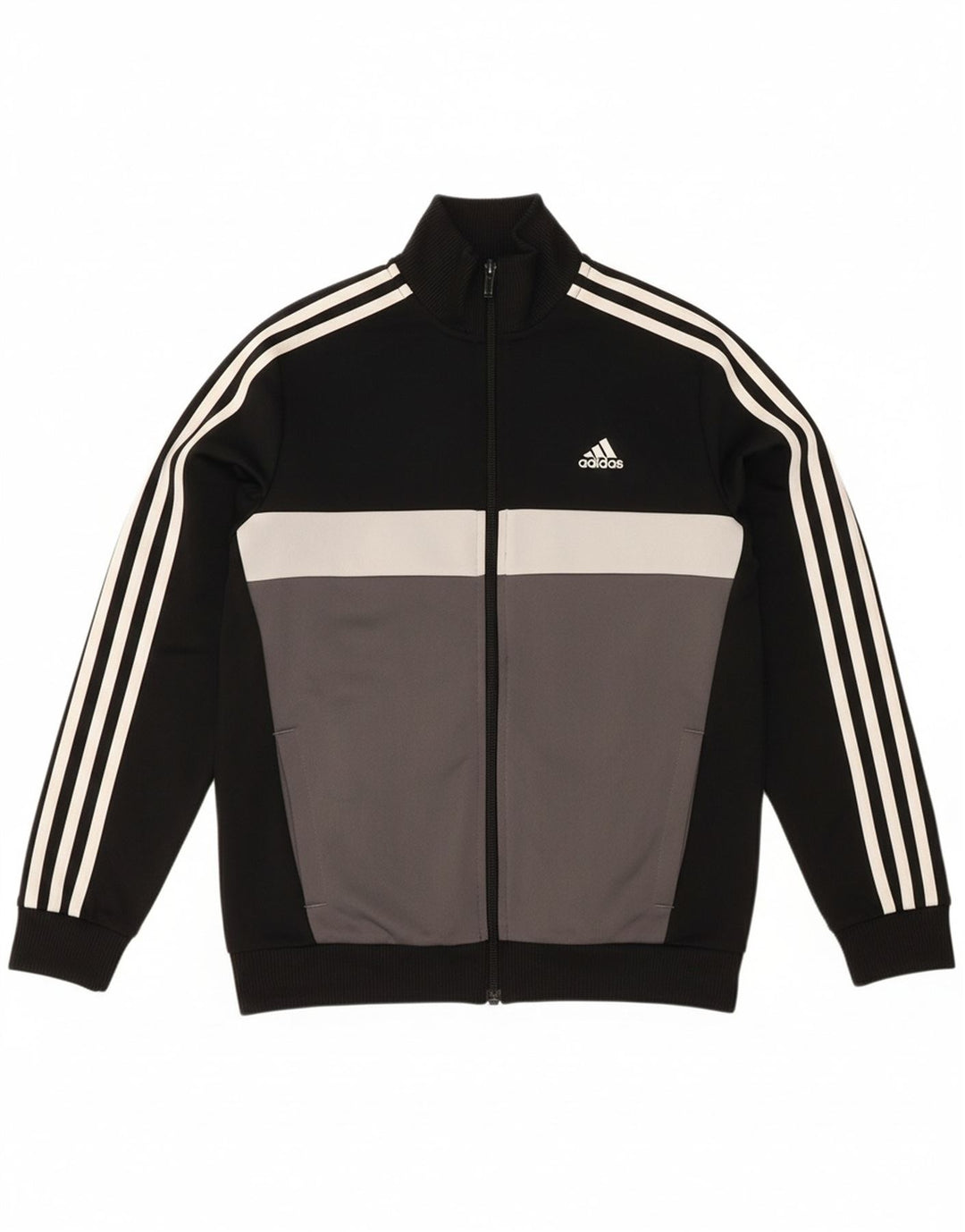 ADIDAS Boys Tracksuit Top Jacket 11-12 Years Black Colourblock Polyester