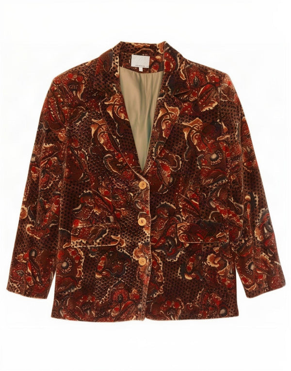 Vintage damska marynarka zapinana na 3 guziki, aksamitna marynarka IT 50 XL, brązowa paisley