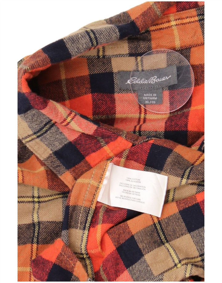 Męska koszula flanelowa Eddie Bauer XL, bawełniana w pomarańczową kratkę