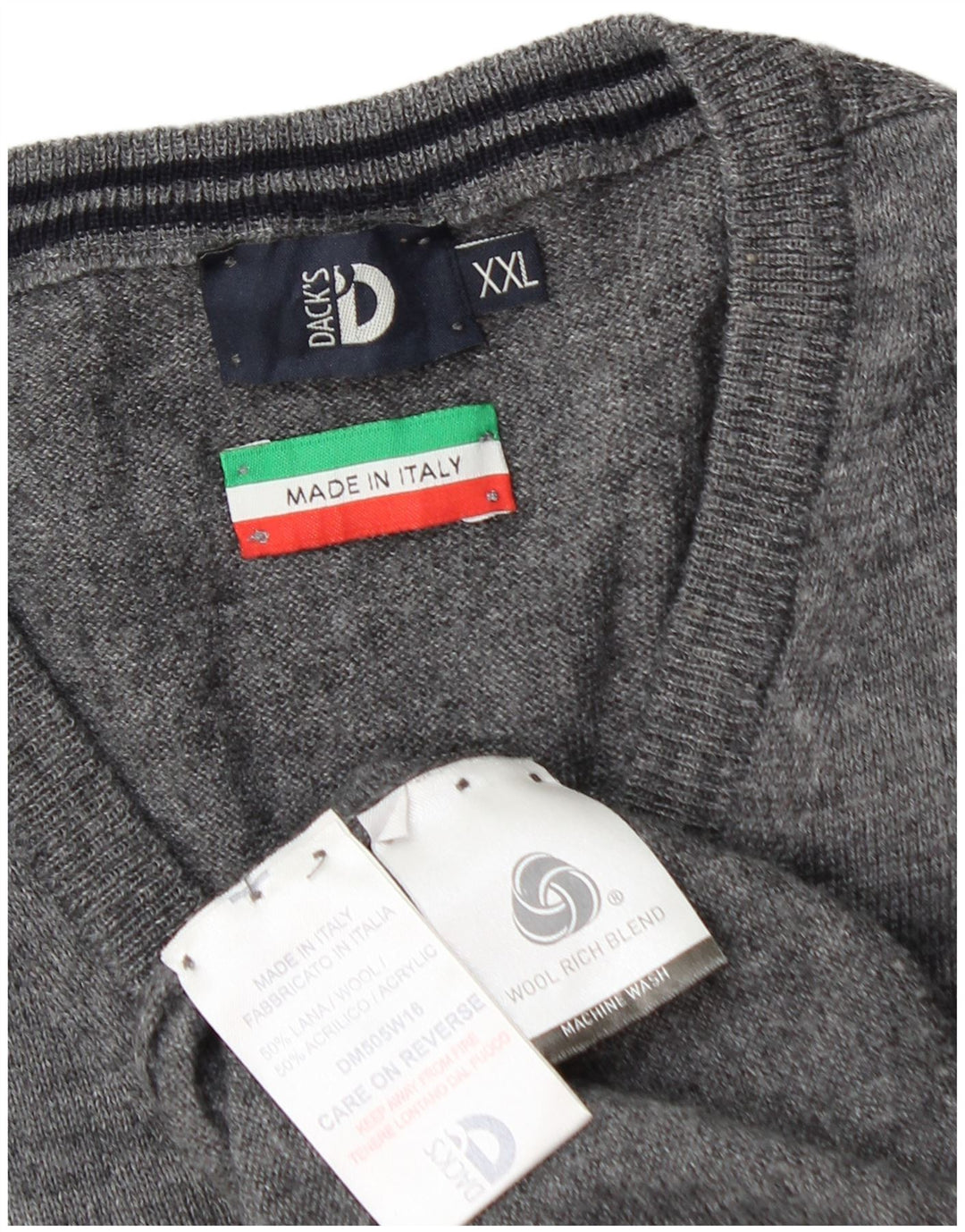 Męski sweter z dekoltem w kształcie litery V, 2XL, szara wełna