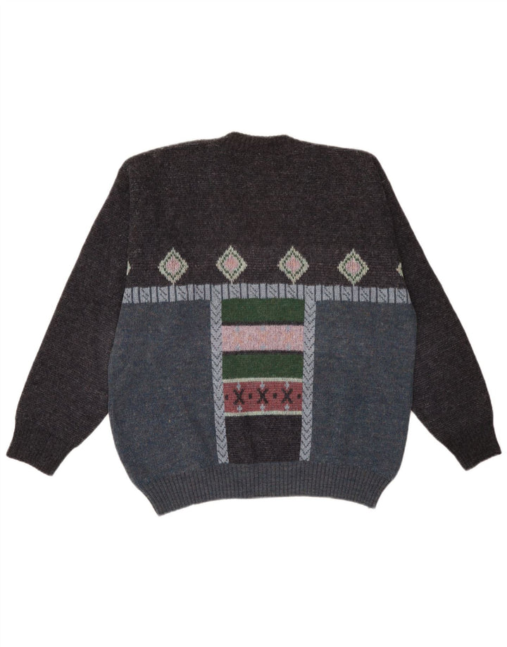 Męski sweter z dekoltem w kształcie litery V, duży, wielokolorowy, geometryczny