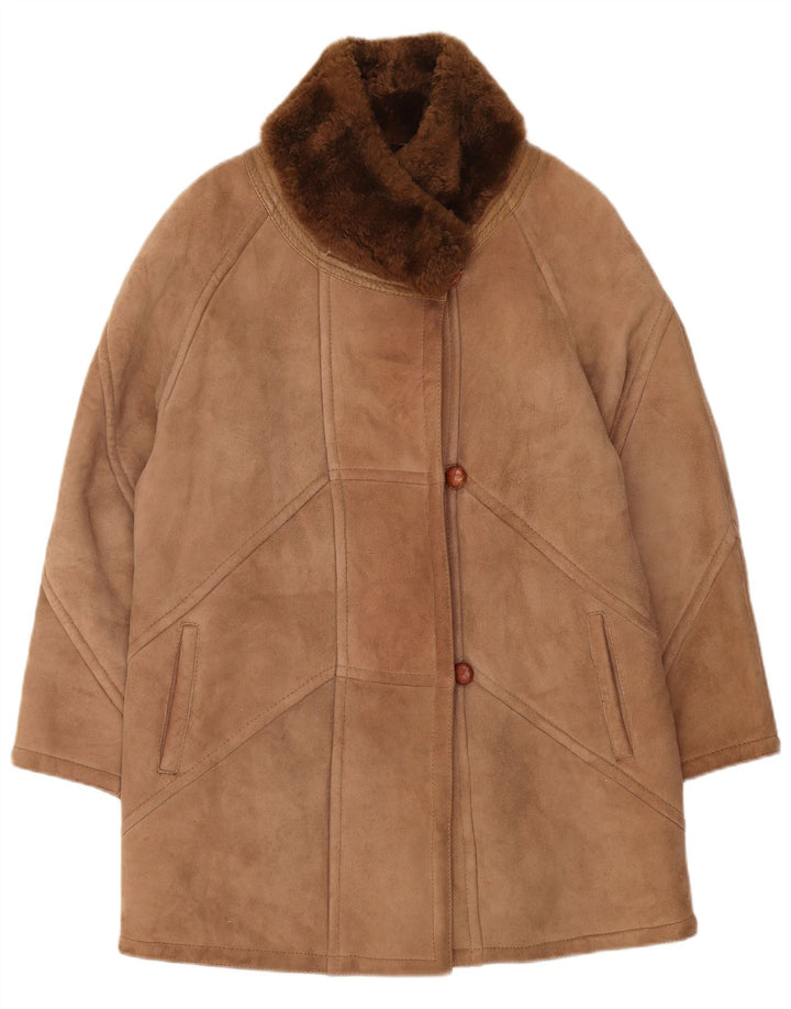 SMALBY Damski płaszcz oversize z owczej skóry UK 18 XL, brązowy