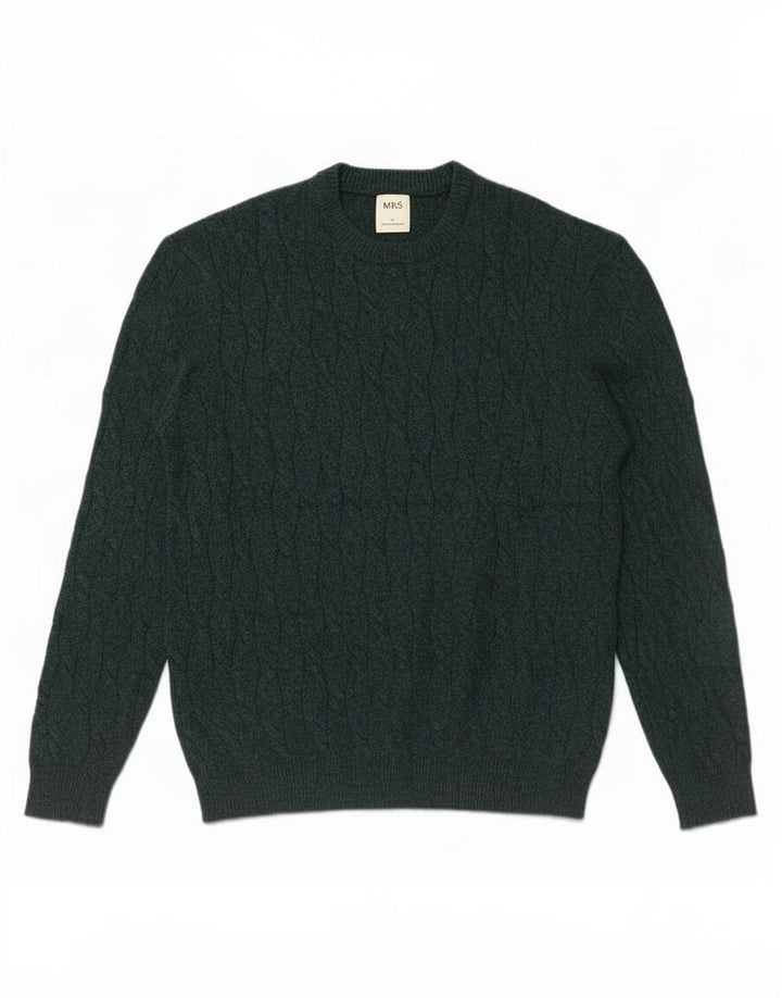 Marks & Spencer Męski sweter z okrągłym dekoltem, duży, zielony poliamid