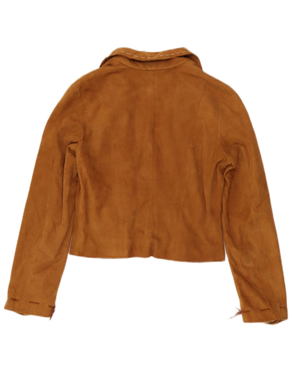 Lavorazione Artigiana Damska zamszowa marynarka o kroju Crop UK 10 Small Brown