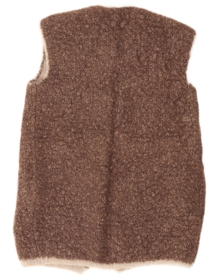 Vintage damski sweter rozpinany bez rękawów UK 14 średni brąz