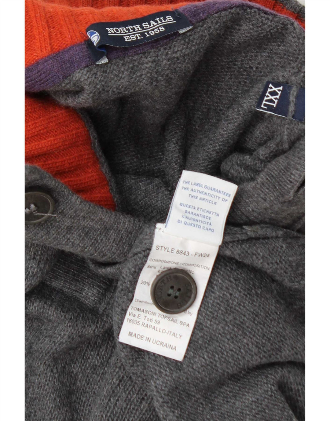 Męski sweter zapinany na guziki North Sails 2XL, szara wełna
