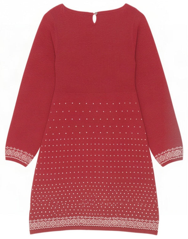 Damska sukienka sweterkowa z długim rękawem Fat Face UK 8 Small Red Spotted Cotton