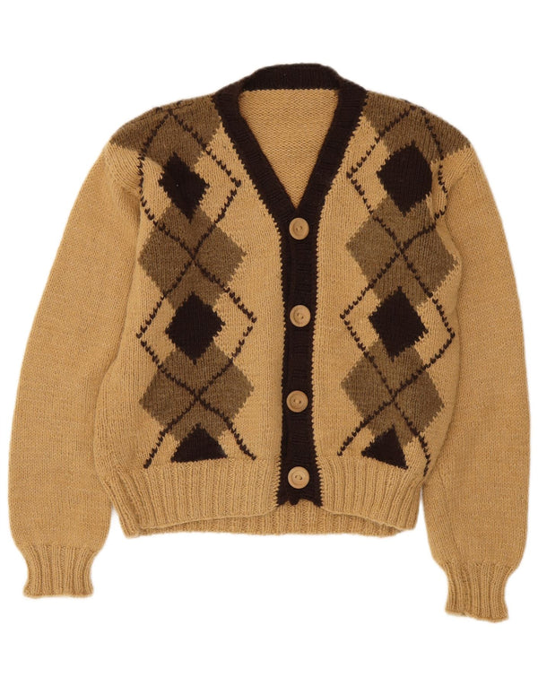 Sweter damski w stylu vintage, kardigan UK 14, średni beż, argyle/diament