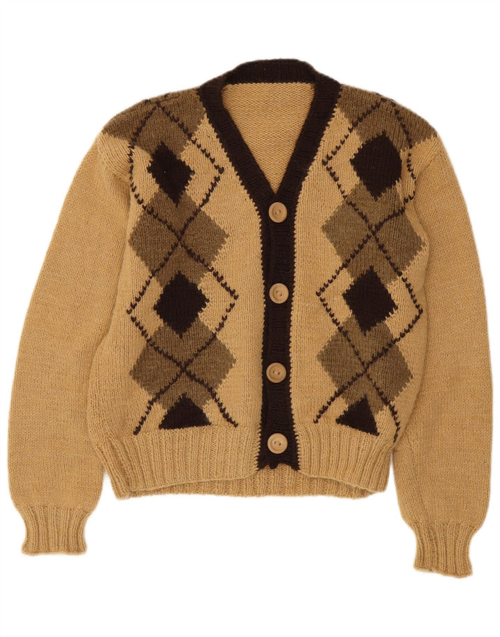 Sweter damski w stylu vintage, kardigan UK 14, średni beż, argyle/diament