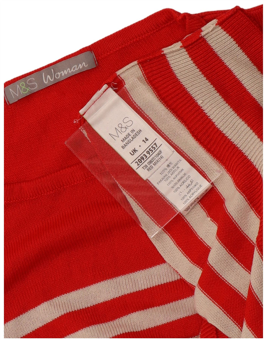 Marks & Spencer Damski sweter z okrągłym dekoltem, UK 14, średnie czerwone paski