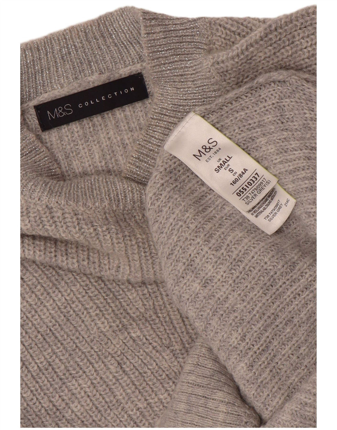 Marks & Spencer Damski sweter oversize z okrągłym dekoltem, UK 10, mały, szary