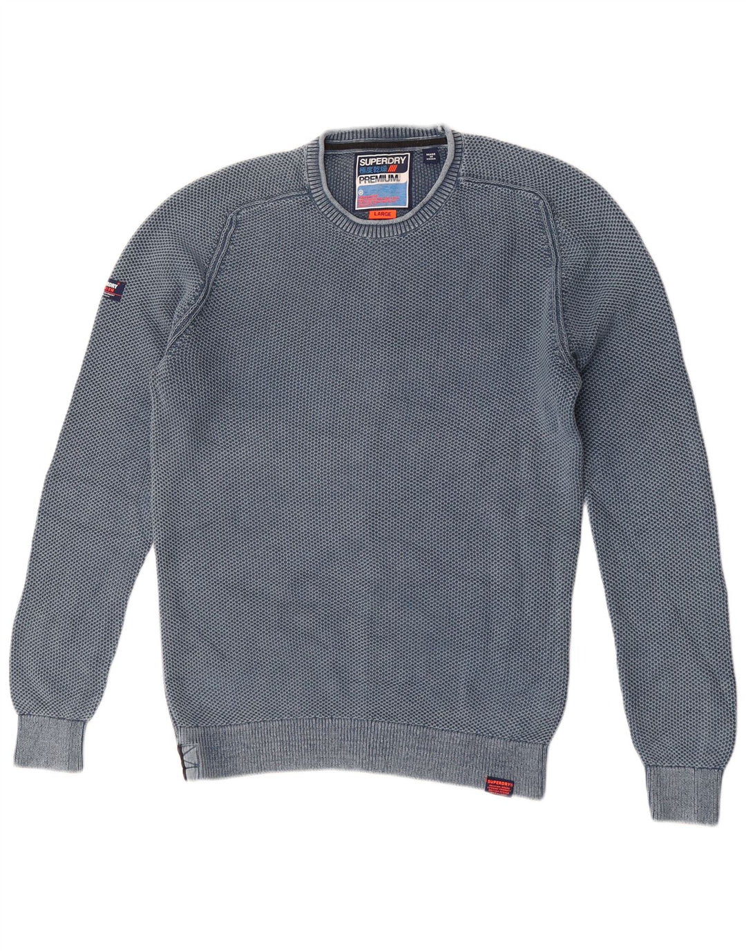 Męski sweter Superdry z okrągłym dekoltem, duży, niebieski, bawełniany