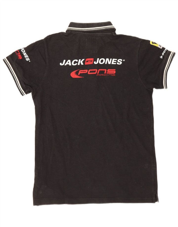 Męska koszulka polo Jack & Jones z grafiką, mała, czarna, bawełniana