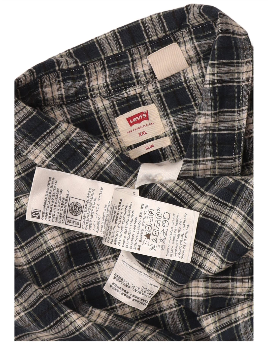 Koszula męska Levi's Slim 2XL, bawełniana, granatowa w kratkę