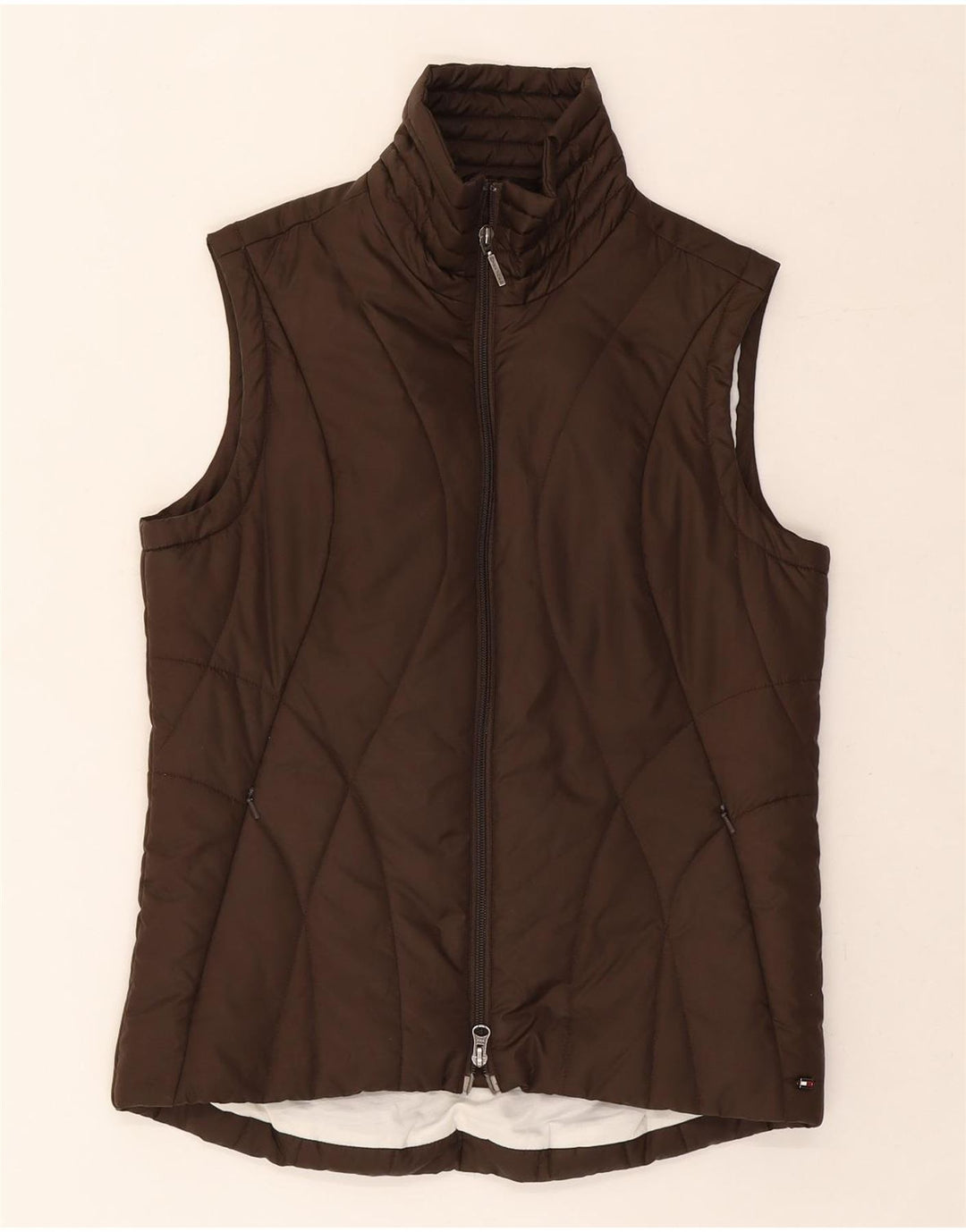 TOMMY HILFIGER Womens Padded Gilet UK 14 Medium Brown Polyester Vintage Tommy Hilfiger and Second-Hand Tommy Hilfiger from Messina Hembry 