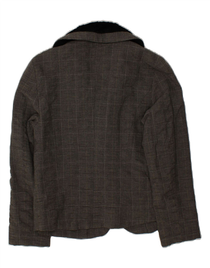 VINTAGE Womens 1 Button Blazer Jacket UK 14 Large Grey Check Cotton Vintage Vintage and Second-Hand Vintage from Messina Hembry 