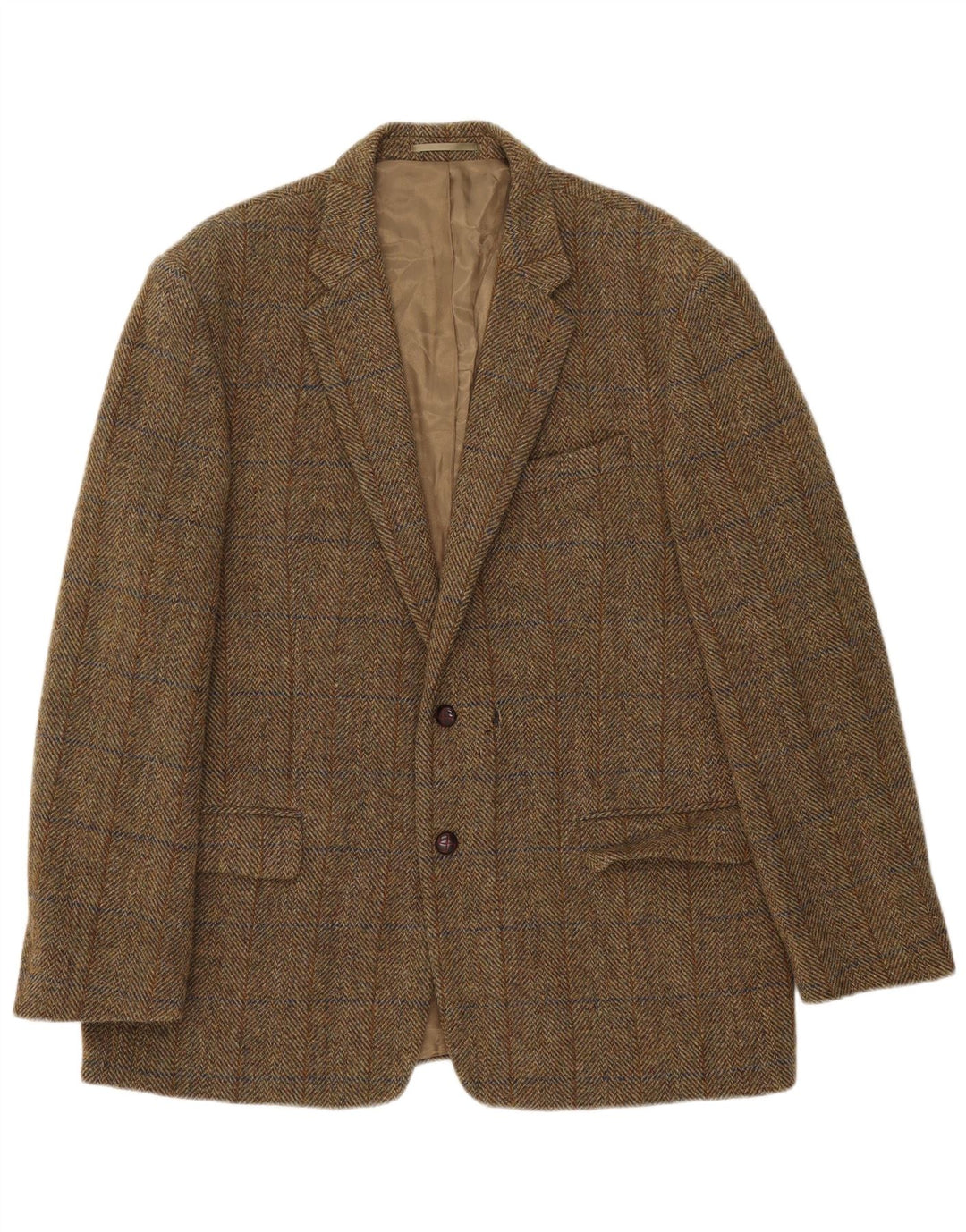 HARRIS TWEED Męska marynarka zapinana na 2 guziki UK 44 2XL Khaki Wełna w kratę