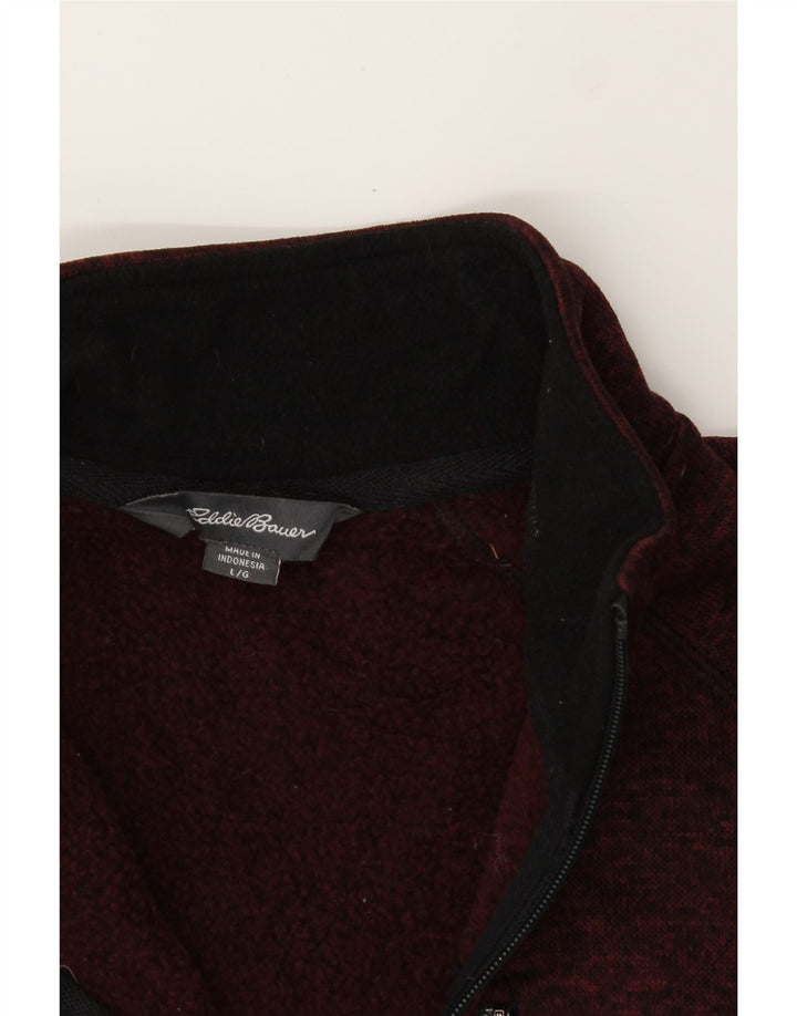 EDDIE BAUER Mens Zip Neck Sweatshirt Jumper Large Maroon Polyester Vintage Eddie Bauer and Second-Hand Eddie Bauer from Messina Hembry 