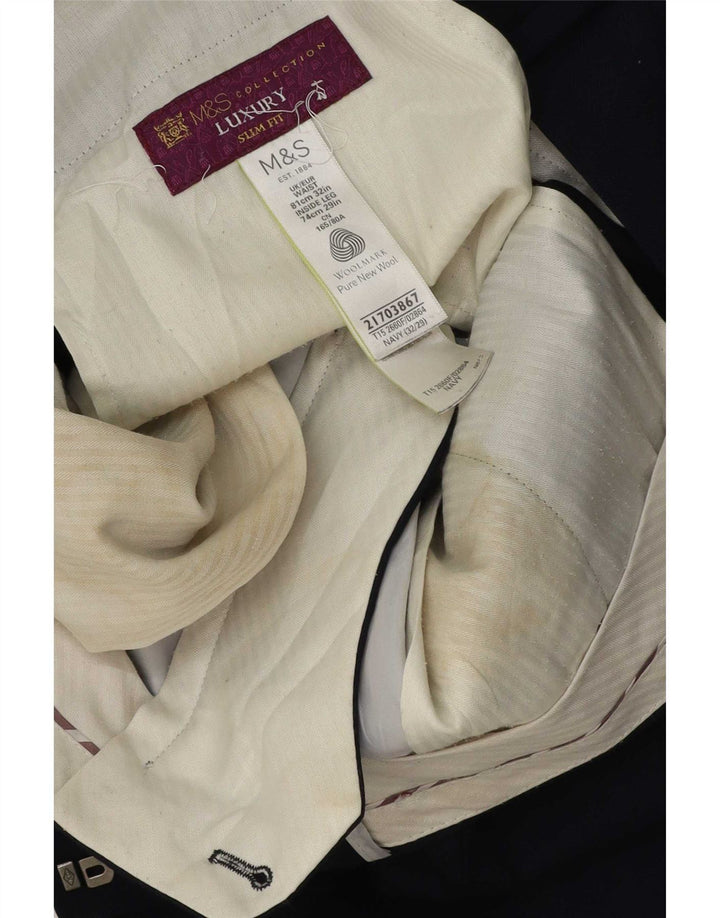 Marks & Spencer Męskie spodnie garniturowe slim fit W32 L29 Granatowo-wełniane