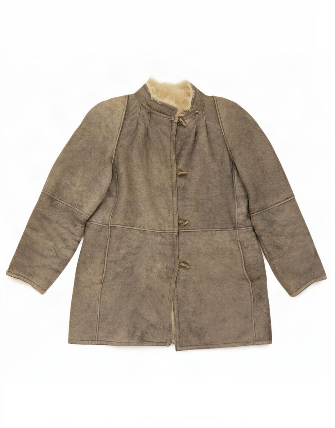 Damska kurtka shearling w stylu vintage IT 46, duża, szara