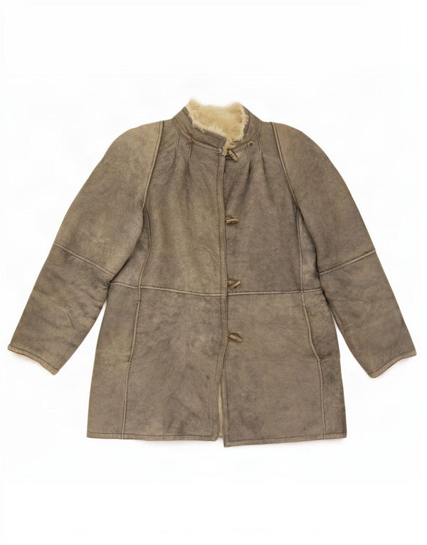 Damska kurtka shearling w stylu vintage IT 46, duża, szara