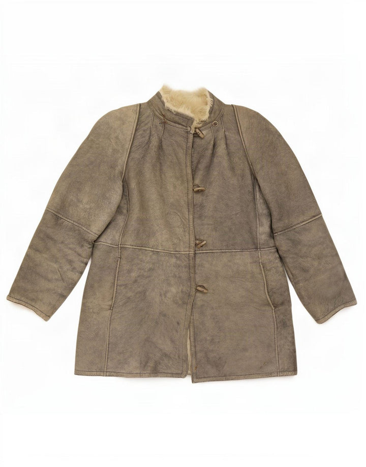 Damska kurtka shearling w stylu vintage IT 46, duża, szara