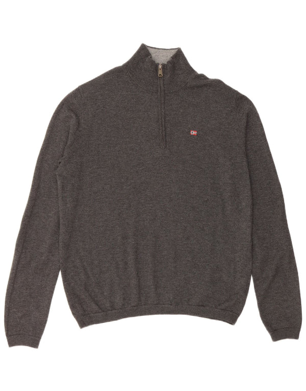 NAPAPIJRI Mens Geographic Zip Neck Jumper Sweater Medium Grey Merino Wool