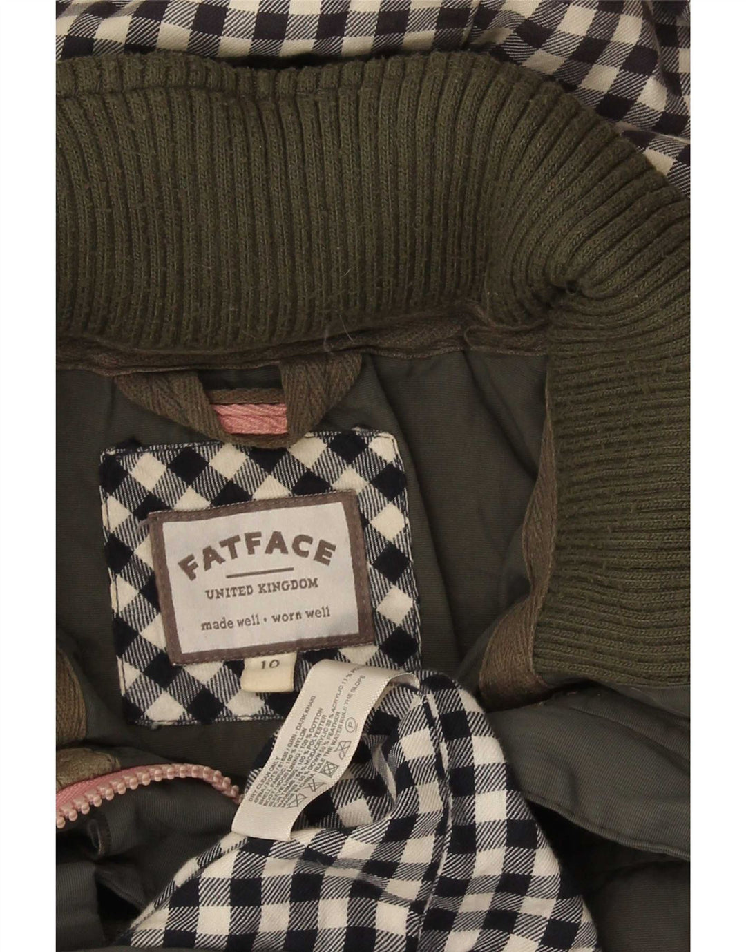 Damska kurtka parka z kapturem Fat Face UK 10, mała, bawełniana khaki