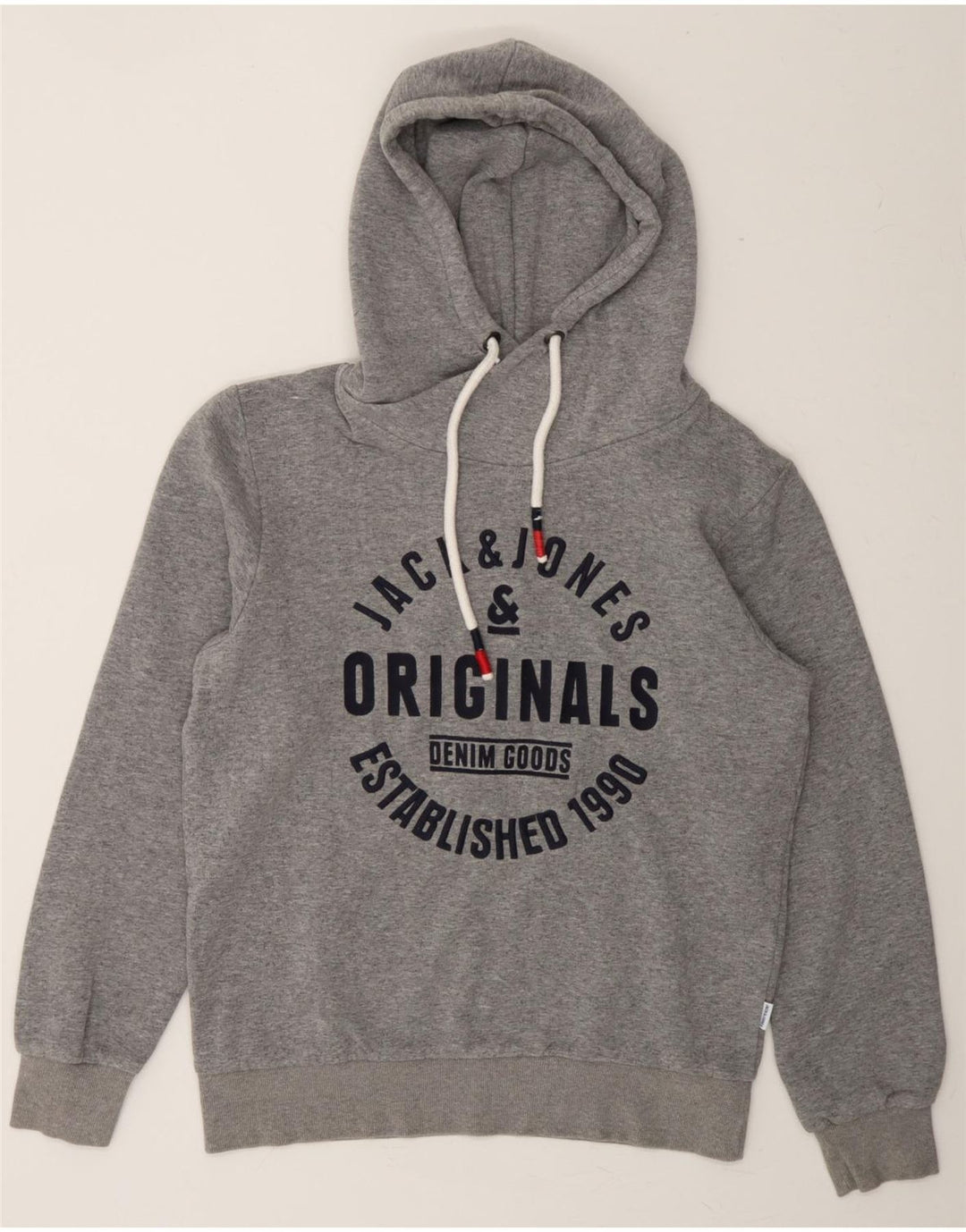 JACK & JONES Mens Graphic Hoodie Jumper Small Grey Polyester Vintage Jack & Jones and Second-Hand Jack & Jones from Messina Hembry 