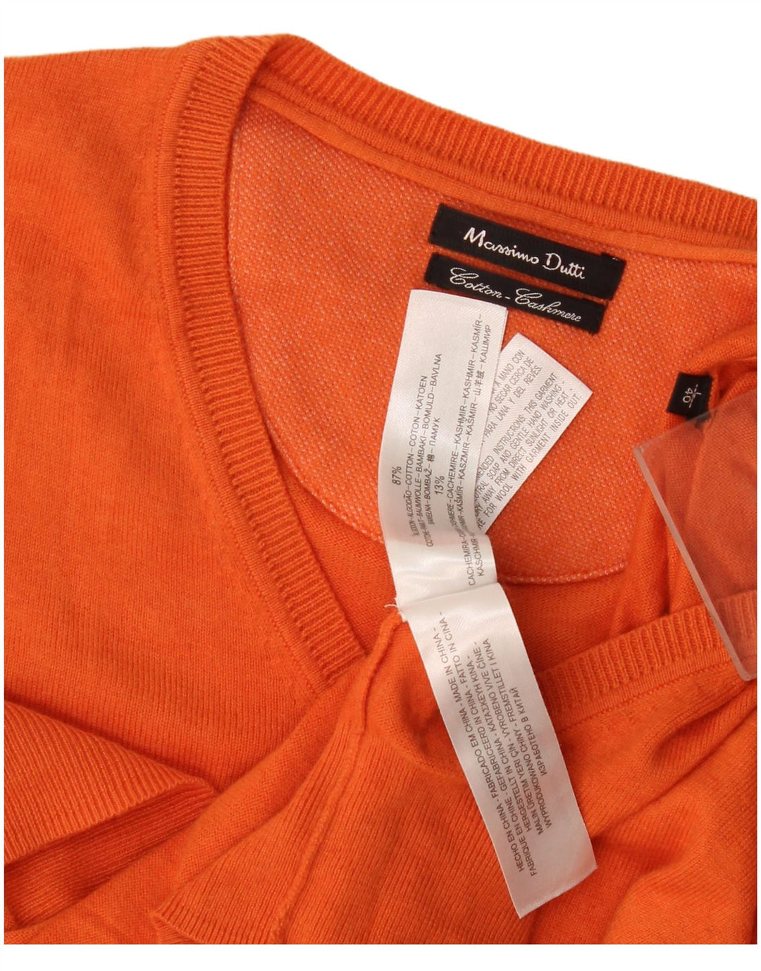 Męski sweter Massimo Dutti z dekoltem w kształcie litery V, duży, pomarańczowy, bawełniany